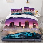 Housse de couette voiture de sport d x enfant ado fille d course bleue parure de lit personne microfibre ...
