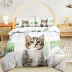 Housse de couette x blanc, chat parure de lit personnes microfibre doux respiran housse couette avec ...