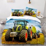 Housse de couette x champ de bl�� tracteur vert parure de lit avec taies d'oreiller x cm pour enfant ...