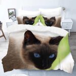 Housse de couette x chat siamois parure de lit en microfibre avec fermeture ��clair, housse couette + ...