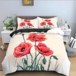 Housse de couette x cm adolescent coquelicots rouges parure de lit personnes avec fermeture ��clair doux ...
