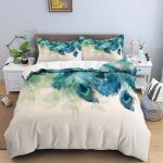 Housse de couette x cm adolescent plume de paon bleu parure de lit personnes avec fermeture ��clair doux ...