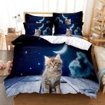 Housse de couette x cm d chat motif parure de lit personnes avec fermeture ��clair, ensemble de literie ...