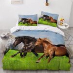 Housse de couette x cm cheval animaux parure de lit en l�ger et doux personnes avec fermeture eclair ...