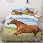 Housse de couette x cm cheval animaux parure de lit en l�ger et doux personnes avec fermeture eclair ...