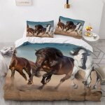 Housse de couette x cm cheval animaux parure de lit en l�ger et doux personnes avec fermeture eclair ...