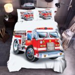 Housse de couette x cm enfant camion de pompier rouge parure de lit personnes avec fermeture ��clair ...