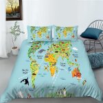 Housse de couette x cm enfant carte du monde bleue parure de lit personnes avec fermeture ��clair doux ...