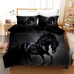 Housse de couette x cm enfant cheval animal noir parure de lit en microfibre avec taie d'oreiller, ensemble ...