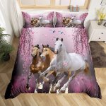 Housse de couette x cm enfant cheval fleur cerisier violet parure de lit personne avec fermeture ��clair ...