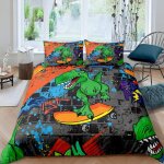 Housse de couette x cm enfant dinosaure vert parure de lit personnes avec fermeture ��clair doux respirant ...