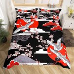 Housse de couette x cm enfant fleurs de cerisier grue noire parure de lit personnes avec fermeture ��clair ...
