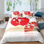 Housse de couette x cm enfant fleurs cerisier japonais rouges parure de lit personnes avec fermeture ...