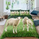 Housse de couette x cm enfant mouton vert parure de lit personne avec fermeture ��clair doux confortable ...