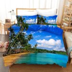 Housse de couette x cm enfant palmiers de plage bleus parure de lit personnes avec fermeture ��clair ...