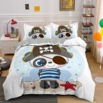 Housse de couette x cm enfant panda pirate bleu parure de lit personne avec fermeture ��clair doux confortable ...