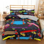 Housse de couette x cm enfant planche �� roulettes noire parure de lit personne avec fermeture ��clair ...