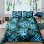 Housse de couette x cm enfant succulentes bleues parure de lit personne avec fermeture ��clair doux confortabl ...