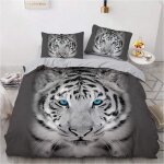 Housse de couette x cm enfant tigre blanc d gris parure de lit en microfibre avec taie d'oreiller, ensemble ...
