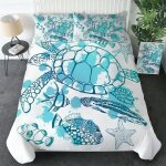 Housse de couette x cm enfant tortue de mer bleue parure de lit personnes avec fermeture ��clair doux ...