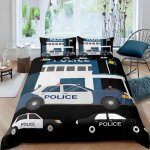 Housse de couette x cm enfant voiture de police noire parure de lit personnes avec fermeture ��clair ...