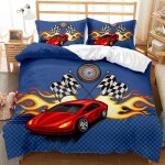 Housse de couette x cm enfant voiture de sport bleue parure de lit personnes avec fermeture ��clair doux ...