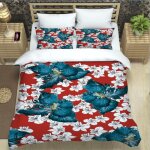 Housse de couette x cm d fleurs blanches bleues impression parure de lit doux hypoallerg��nique polyester ...