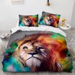 Housse couette x cm lion animal housse de couette x avec deux taies d'oreiller xcm moelleux polyester ...