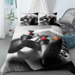 Housse de couette x cm d manette de jeu noire impression parure de lit doux hypoallerg��nique polyester ...