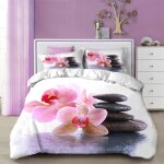 Housse de couette x cm orchid��e ��ventail et zen imprim��e parure de lit microfibre pi��ces avec fermeture ...
