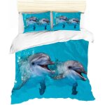 Housse de couette x cm parure de lit en coton - deux dauphins - avec fermeture housse de couette + taie ...