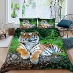 Housse de couette x cm tigre animaux parure de lit en l�ger et doux personnes avec fermeture eclair et ...