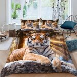 Housse de couette x cm tigre animaux parure de lit en l�ger et doux personnes avec fermeture eclair et ...