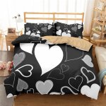 Housse de couette x coeur blanc noir parure de lit mou microfibre douce respirante house de couette imprime ...