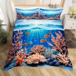 Housse de couette x corail de poisson, parure de lit pi��ces avec hypoallerg��nique housse de couette ...