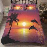 Housse de couette x dauphin du coucher de soleil �� la noix de coco parure de lit en microfibre avec ...