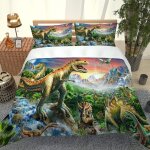 Housse de couette x enfant d ancien dinosaure - parure de lit personne en microfibre pi��ces avec fermeture ...