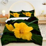 Housse de couette x feuilles vertes, fleur jaune parure de lit personnes microfibre doux respiran housse ...