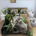 Housse de couette x feuilles vertes, koala parure de lit personnes microfibre doux respiran housse couette ...