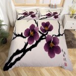 Housse de couette x fleur de cerisier du japon parure de lit en microfibre avec fermeture ��clair, housse ...
