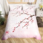 Housse de couette x fleur de cerisier rose du japon, parure de lit pi��ces avec hypoallerg��nique housse ...