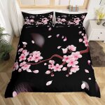 Housse de couette x fleur de cerisier rose parure de lit en microfibre avec fermeture ��clair, housse ...
