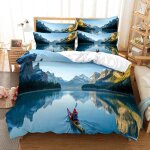 Housse de couette x kayak avec vue sur le lac, parure de lit pi��ces avec hypoallerg��nique housse de ...