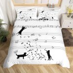 Housse de couette x note de musique chat, microfibre d imprim��e note de musique chat parure de lit, ...