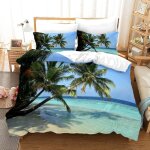Housse de couette x palmiers, parure de lit vue sur la mer tropicale personnes, imprim��e microfibre ...
