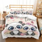 Housse de couette x panda amoureux microfibre parure de lit pour personnes avec fermeture ��clair + taies ...