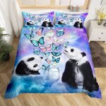 Housse de couette x panda papillon ciel ��toil�� imprim��e microfibre parure de lit avec x taie d'oreiller ...