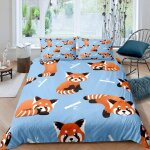Housse de couette x panda roux bleu mignon imprim��e microfibre parure de lit avec x taie d'oreiller ...