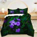 Housse de couette x plantes vertes, fleur mauve parure de lit personnes microfibre doux respiran housse ...
