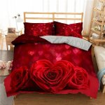 Housse de couette x roses rouges en forme de coeur, parure de lit pi��ces avec hypoallerg��nique housse ...